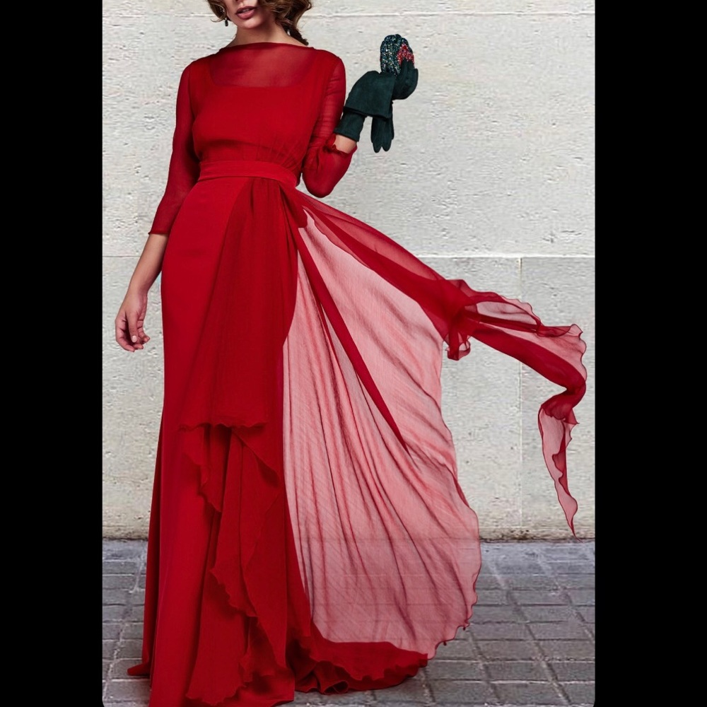 Red Long Sleeve Maxi Dress